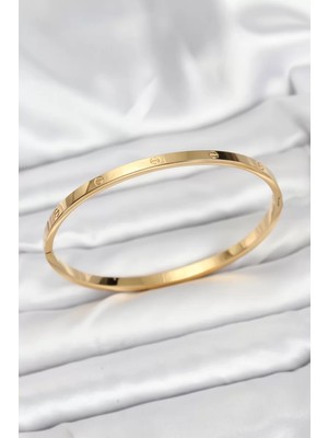 Uravas Store Çelik Gold Renk 65 mm Ince Kadın Kelepçe Bileklik - TJ-BB7915