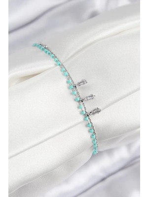 Uravas Store Pirinç Zirkon Taşlı Boncuklu Model Gümüş Renk Kadın Bileklik - TJ-BB7582