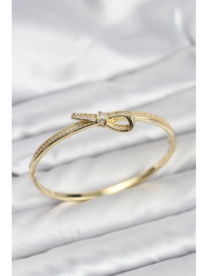 Zayka Mey Ithalat® Pirinç Gold Renk Zirkon Taşlı Fiyonk Model Kadın Kelepçe Bileklik