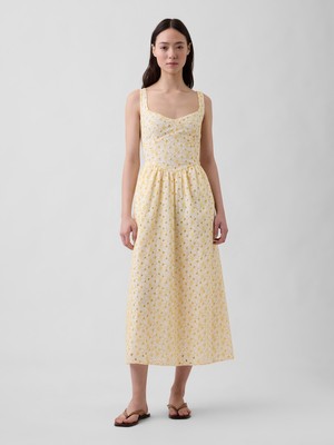 Gap Kadın Sarı Eyelet Seamed Drop-Waist Maxi Elbise