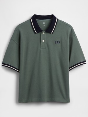 Gap Erkek Çocuk Yeşil Oversized Gap Logo Pique Polo T-Shirt