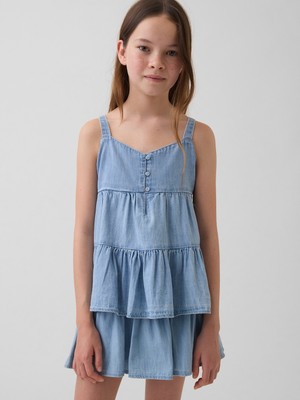 Gap Kız Çocuk Açık Mavi Denim Tiered Kolsuz Bluz
