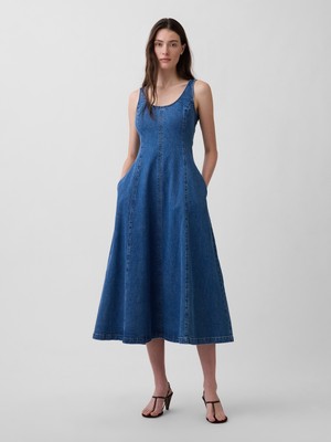Gap Kadın Mavi Denim Scoop Neck Maxi Elbise