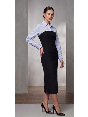 362 Fashion Butik Gömlek Detay Midi Elbise