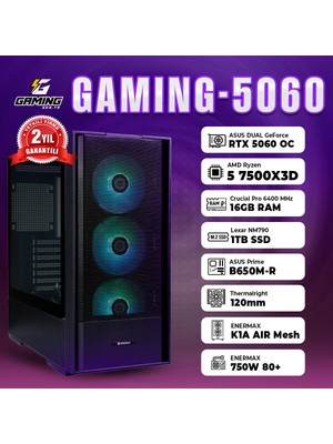 GamingGenTR GAMING-5060 / AMD Ryzen 5 7500X3D / ASUS Dual GeForce RTX 5060 8GB / 16GB Ram / 1TB SSD OEM Paket