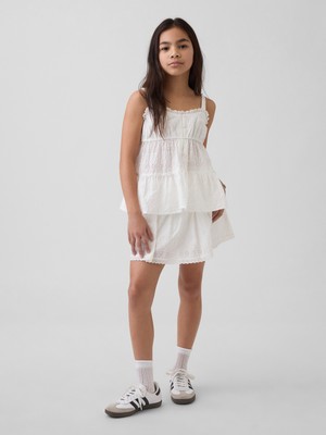 Gap Kız Çocuk Beyaz Eyelet Katlanabilir Bel Detaylı Şort Etek