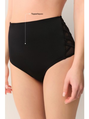 Suwen Siyah Yüksek Bel Yanı Biyeli Bikini Alt Örme Kumaş Kadınlar İçin Şık Tasarım