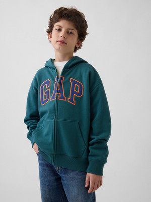 Gap Erkek Çocuk Yeşil Gap Logo Fransız Havlu Kumaş Fermuarlı Sweatshirt
