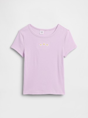 Gap Kız Çocuk Lila Kids Ribbed Bisiklet Yaka T-Shirt