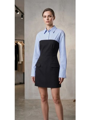 362 Fashion Butik Gömlek Detay Kısa Elbise