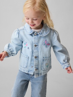 Gap Kız Bebek Açık Mavi Denim Işlemeli Chore Ceket