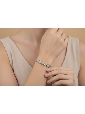 Xupıng Jewelry 14 Ayar Altın Kaplama, Çiçek Model Zirkon Taşlı Bileklik