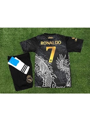 Alaturka Mix R.madridd 2023/24 Sezon Dragon Desenli Cristiano Ronaldo Konsept Çocuk Forması 3'lü Set (Black)