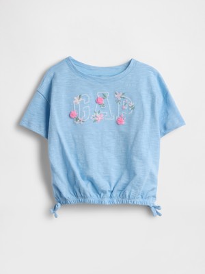 Gap Kız Bebek Açık Mavi Organik Pamuk Logo Işlemeli T-Shirt