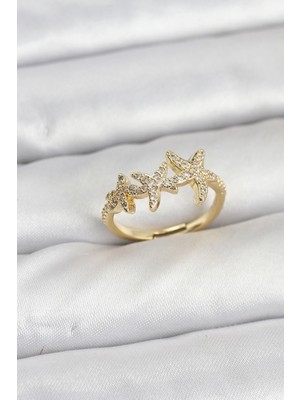 Zayka Mey Ithalat® Pirinç Yıldız Model Gold Renk Kadın Yüzük