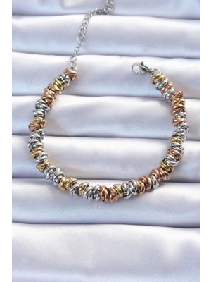 Uravas Store Çelik Karışık Renkli Iç Içi Geçmeli Bombeli Bileklik - TJ-BB6323