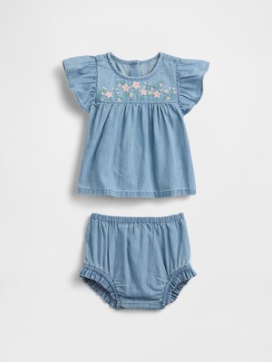 Gap Bebek Mavi Denim Işlemeli Outfit Set