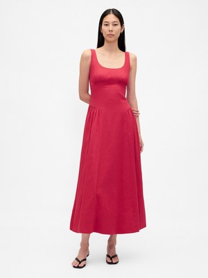 Gap Kadın Kırmızı Keten Karışımı Shirred Maxi Elbise