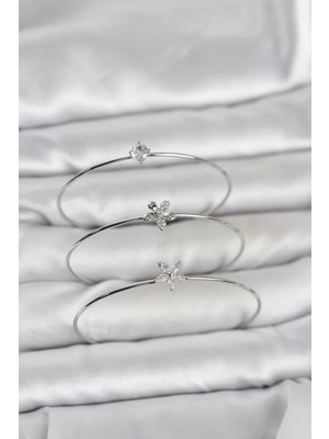 Uravas Store Gümüş Renk Zirkon Taşlı Pirinç 3'lü Kadın Bileklik Kombini - TJ-BB8342