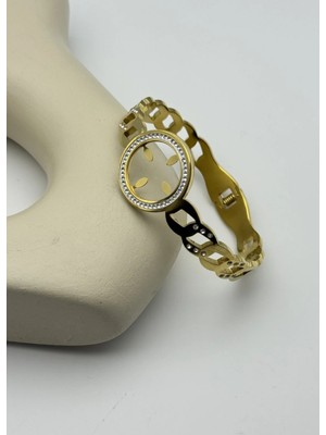 Biju Yılmaz Çelik Gold Taşlı Çerçeve Çeyreklik Kelepçe - 26KLP50