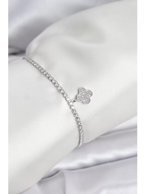 Uravas Store Yonca Model Zirkon Taşlı Gümüş Renk Asansörlü Su Yolu Bileklik - TJ-BB8243