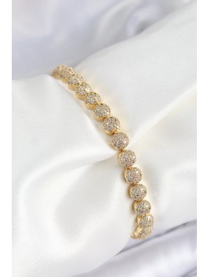 Uravas Store Pirinç Zirkon Taşlı Yarım Topcuk Model Gold Renk Vip Seri Kadın Bileklik - TJ-BB7508
