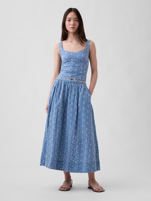 Gap Kadın Mavi High Rise Eyelet Maxi Etek