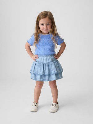 Gap Kız Bebek Açık Mavi Denim Ruffle Mini Etek Normal Kalıp Esnek Bel Yapısı ile Rahat