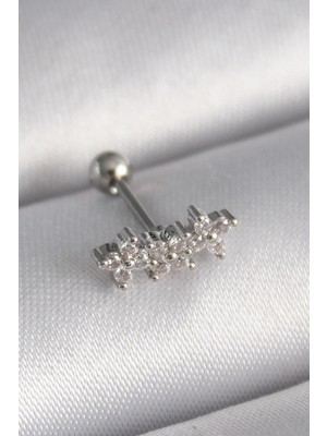 Zayka Mey Ithalat® 316L Çelik Gümüş Renk Zirkon Taşlı Yonca Tragus Piercing