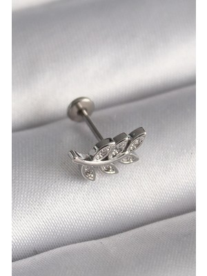 Zayka Mey Ithalat® 316L Çelik Gümüş Renk Dal Model Zirkon Taş Detaylı Tragus Piercing