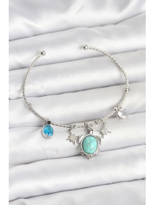 Zayka Mey Ithalat® Caretta Caretta Charmlı Gümüş Renk Kadın Bileklik