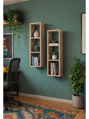 Dekormer Design Kitaplık Ikili Takım Çapraz Duvar Rafı Mobilyası Cordoba