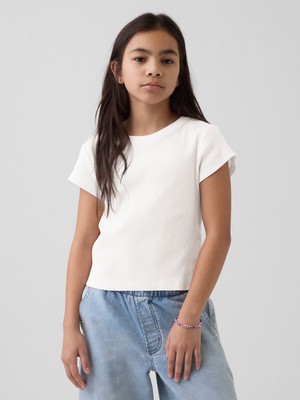 Gap Kız Çocuk Beyaz Arch Logo Rib T-Shirt