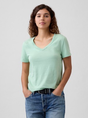 Gap Kadın Açık Yeşil V Yaka T-Shirt