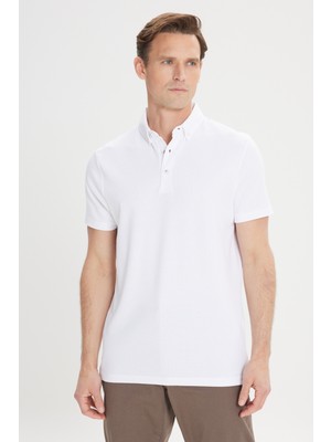 Altınyıldız Classics Erkek Ekru Slim Fit Dar Kesim Pamuklu Jakarlı Polo Yaka Tişört