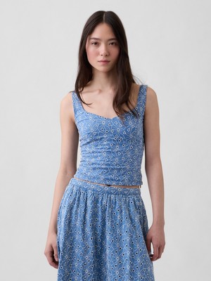 Gap Kadın Mavi Eyelet Crop Büstiyer Bluz