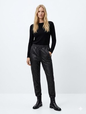 Milla Deri Görünümlü Esnek Kumaş Relax Ipli Bel Kadın Pantolon