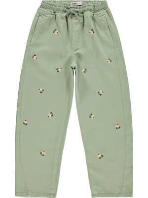 Civil Girls Çiçek Nakışlı 10-13 Yaş Pantolon - Yeşil