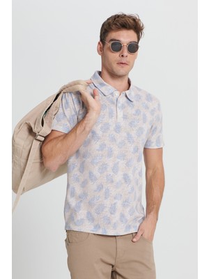 Altınyıldız Classics Erkek EKRU SAKS Slim Fit Dar Kesim Polo Yaka Baskılı Tişört