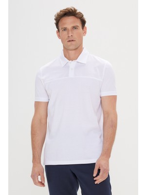 Altınyıldız Classics Erkek Beyaz %100 Pamuk Slim Fit Dar Kesim Polo Yaka Tişört