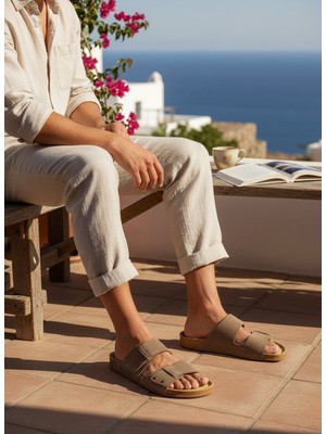 Konfores 2245-LOOK Life Unisex Çift Tokalı Ultra Hafif Havuz,plaj ve Günlük Kullanıma Uygun Terlik - NKT02245-KUM-44