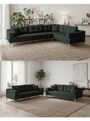 Velura Home & Living Zeri (Pufsuz) Yataklı Puzzle Modüler Köşe Koltuk Takımı & Köşe Takımı - Koyu Yeşil - 126