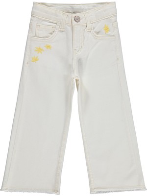 Civil Girls Çiçek Nakışlı 2-5 Yaş Pantolon - Kırık Beyaz