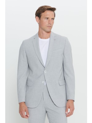 Altınyıldız Classics Erkek Açık Gri Slim Fit Dar Kesim Mono Yaka Gofre Desenli Takım Elbise