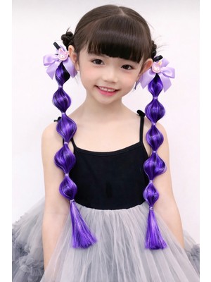 Kuromi Kuromili Kedi 2ADET Cosplay Bubble Bonbon Balon Kurdele Detay Yapay Saç Postij Lastikli Toka