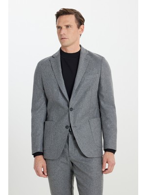 Altınyıldız Classics Erkek Gri Yünlü Slim Fit Dar Kesim Mono Yaka Beli Bağlamalı Torba Cepli Takım Elbise