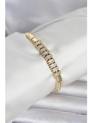 Zayka Mey Ithalat® Pirinç Gold Renk Zirkon Taşlı Kadın Bileklik