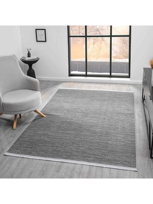 Pera Halı Düz Antrasit Gri Yatay Çizgili Modern Halı - NS5119AV