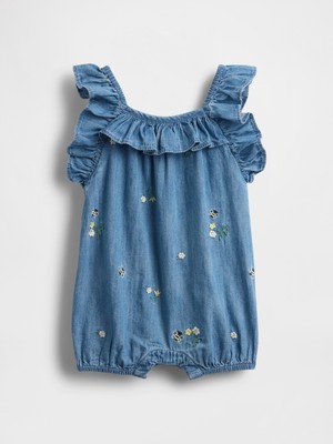 Gap Bebek Mavi Denim Ruffle Kısa Tulum