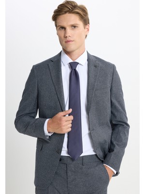 Altınyıldız Classics Erkek Lacivert-Gri Slim Fit Dar Kesim Kazayağı Desenli Takım Elbise